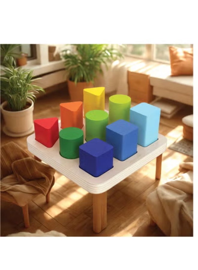 مجموعة أشكال خشبية ملونة للأطفال الصغار – لعبة تعليمية مبكرة لتعزيز تطور المهارات الحركية، والتعرف على الأشكال، والقدرات الإدراكية. لعبة خشبية آمنة، متين - Image 3